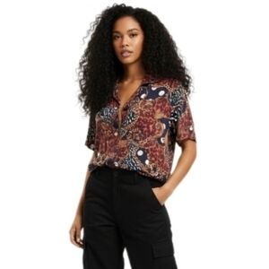 Inamorata Leopard Link Button Down Top Burgundy S/M